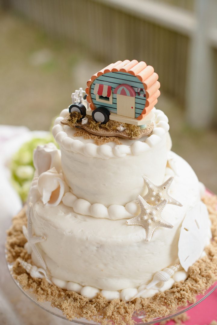 Caitlin and Hunter's Outer Banks beach wedding in Corolla, NC Reception Cake