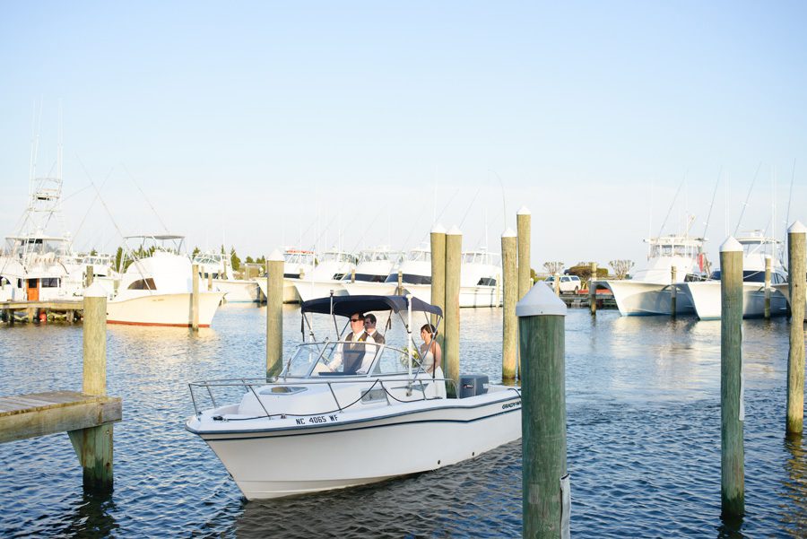 Michele and Zach wedding on Roanoke Island Outer Banks by Neil GT Photography boat arrival