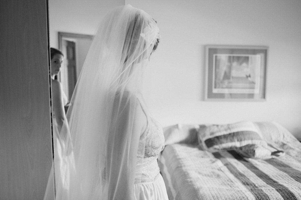 Dietra and Paolo's Outer Banks wedding in Nags Head, NC black and white mirror