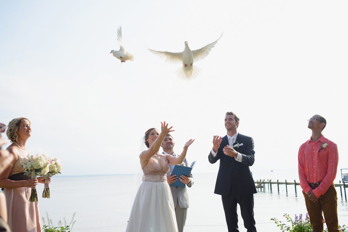 Dietra and Paolo's Outer Banks wedding in Nags Head, NC dove release