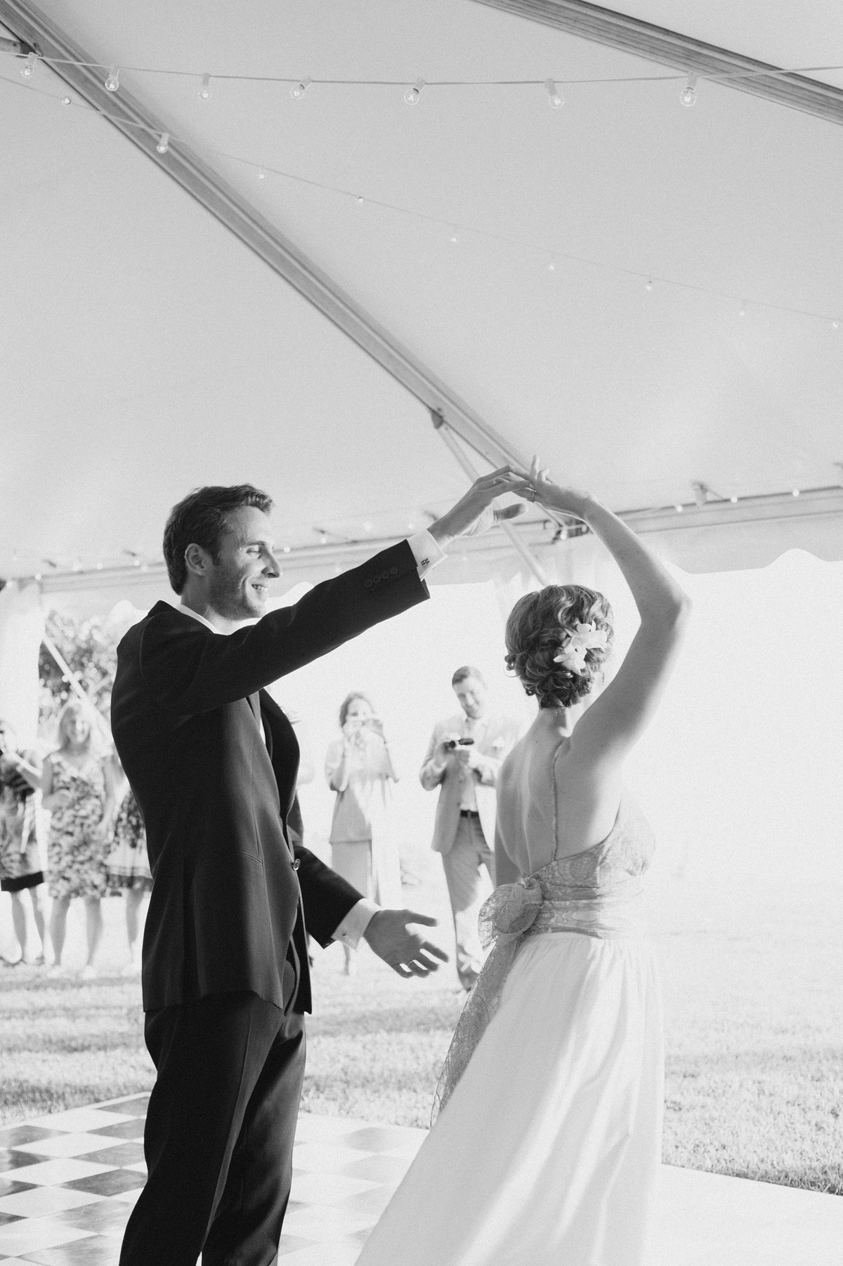 Dietra and Paolo's Outer Banks wedding in Nags Head, NC black white first dance