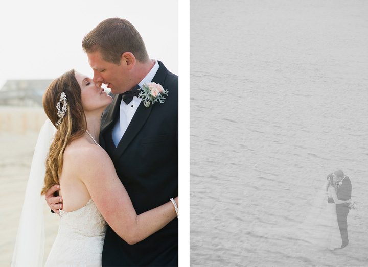 Michelle and Will Outer Banks wedding photographer Jennette's Pier close kiss