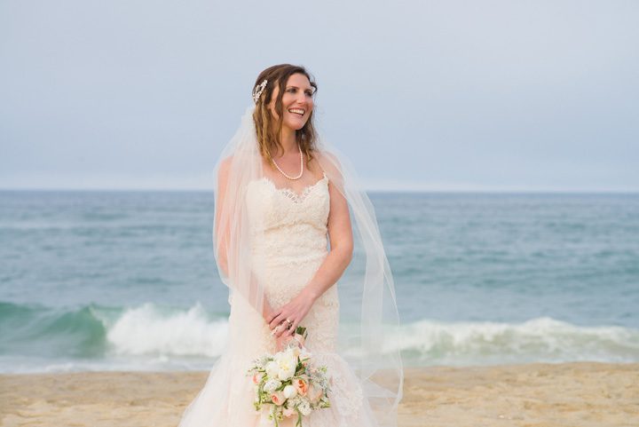 Michelle and Will Outer Banks wedding photographer Jennette's Pier bride alone