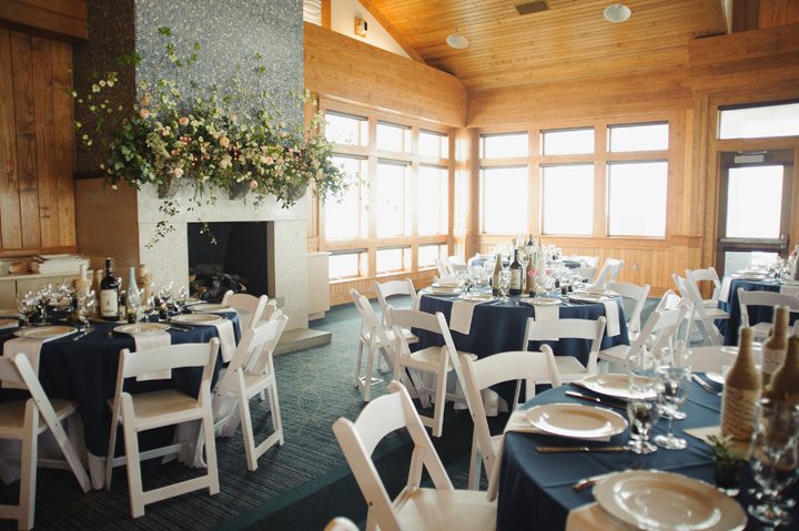 Michelle and Will Outer Banks wedding photographer Jennette's Pier reception tables