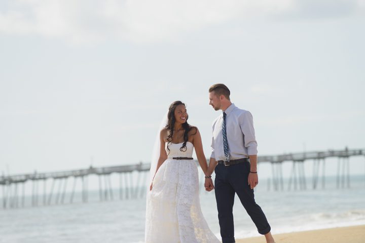 Morgan and Wesley Outer Banks Elopement Wedding by Neil GT Photography Pier Walking