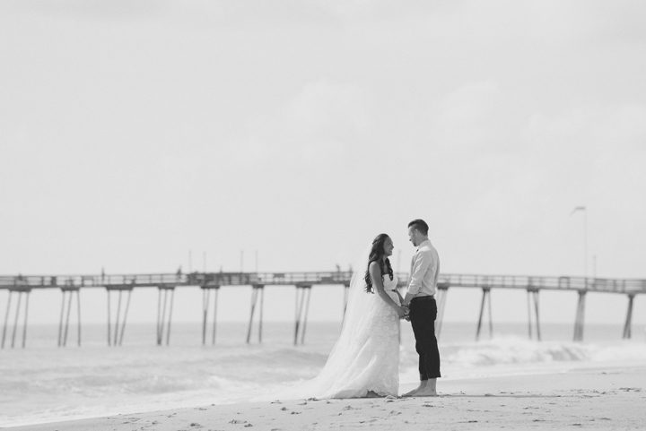 Morgan and Wesley Outer Banks Elopement Wedding by Neil GT Photography BW Beach