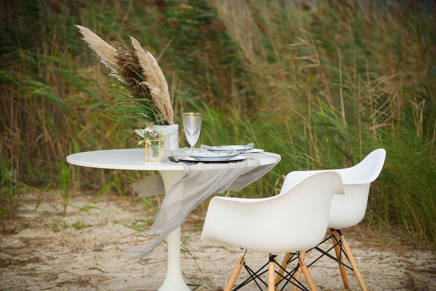 Marble and Pampas Grass Outer Banks Styled Shoot Coastyle Weddings Neil GT Holiday House