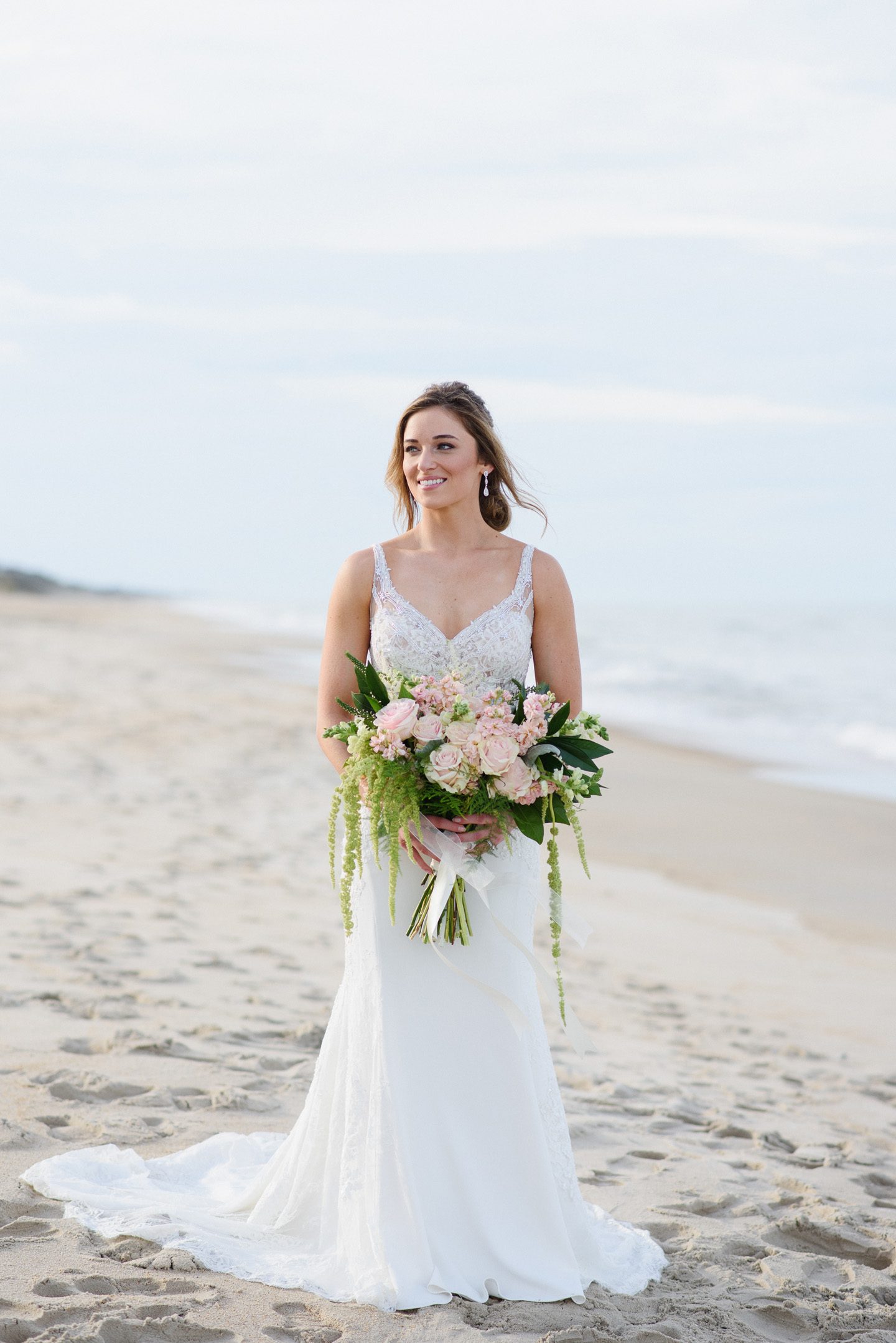 Outer Banks Wedding Photographers Neil GT Photography Palmers Island Beach Elopement Bride with Flowers