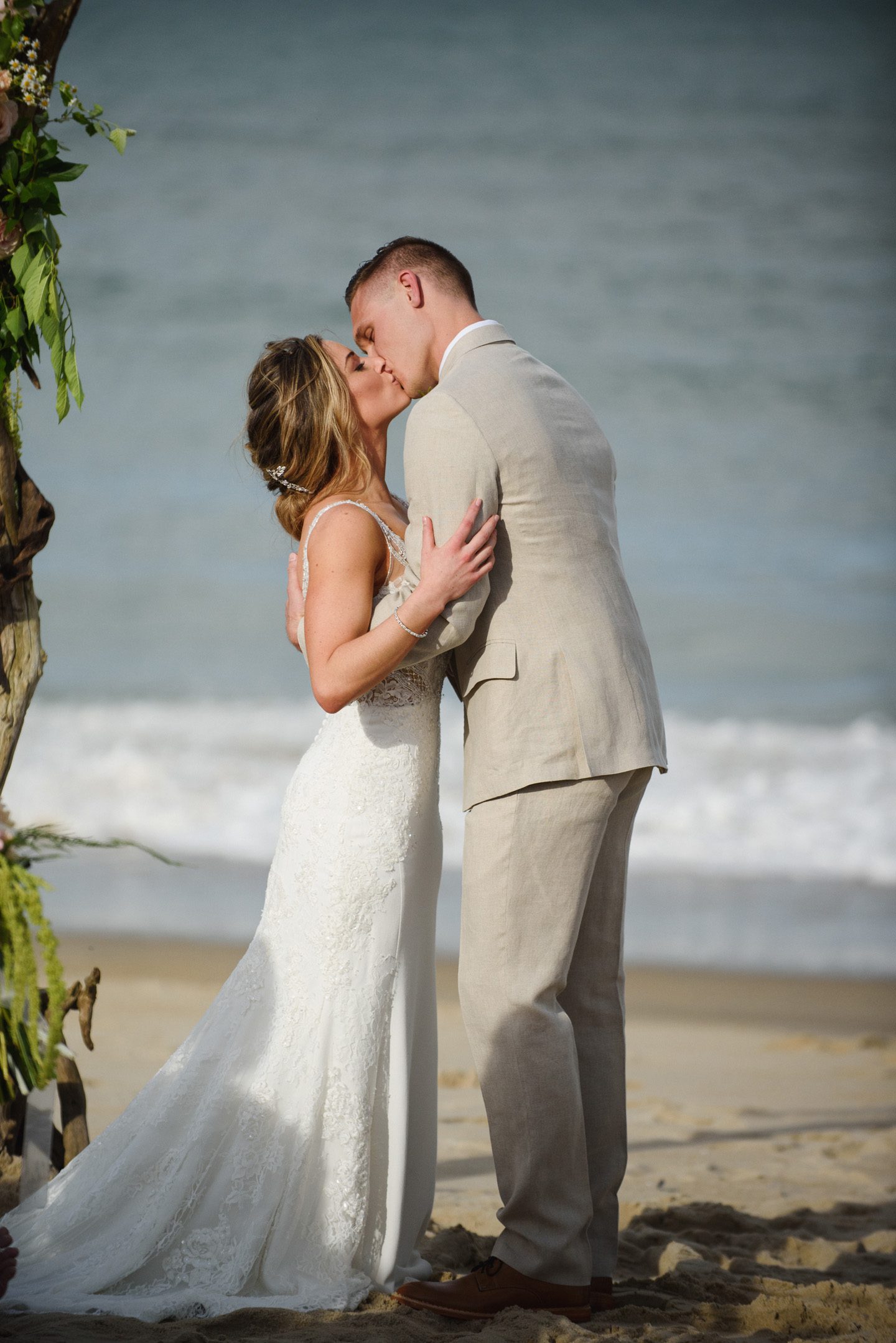 Outer Banks Wedding Photographers Neil GT Photography Palmers Island Beach Elopement First Kiss