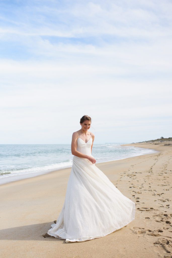 Bride spins dress on the Outer Banks