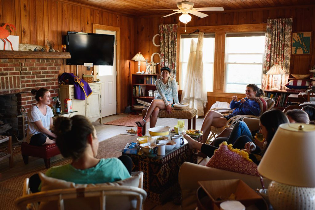 Friends getting ready for Outer Banks wedding