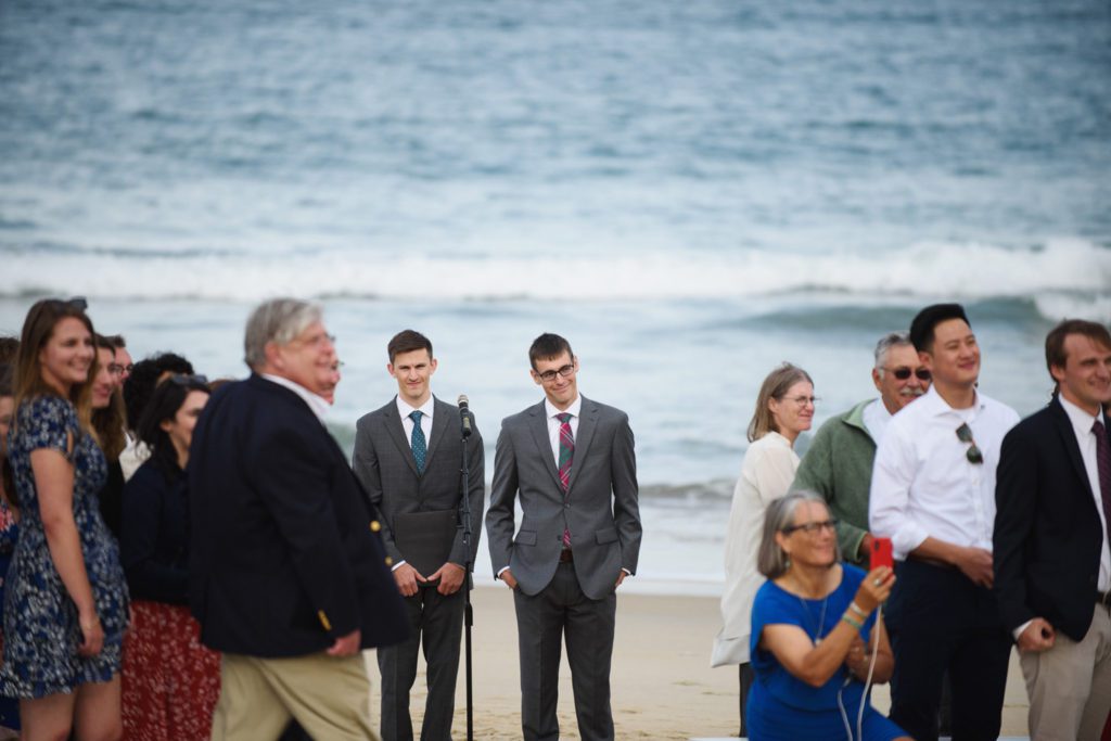 Groom waits for bride at wedding ceremony