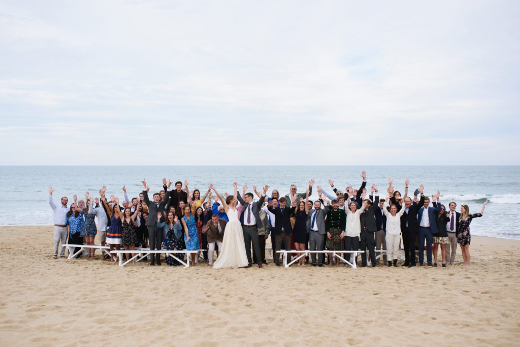 Portrait of all guests at an Outer Banks beach wedding
