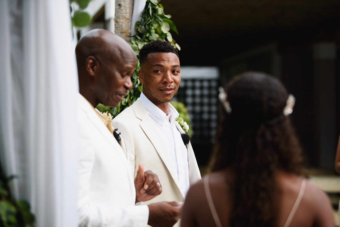 Emotional groom at his wedding ceremony at the Black Stallion on the Outer Banks
