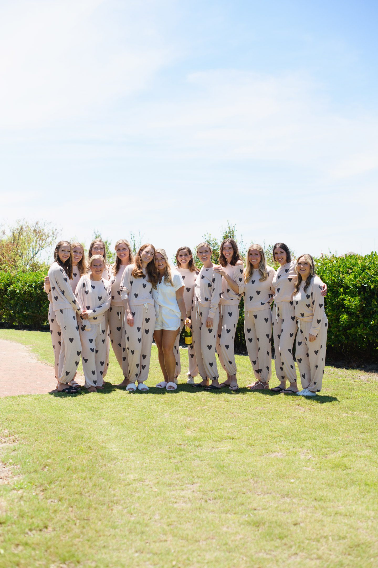 Bridal party in matching pajamas at the Sanderling Spa