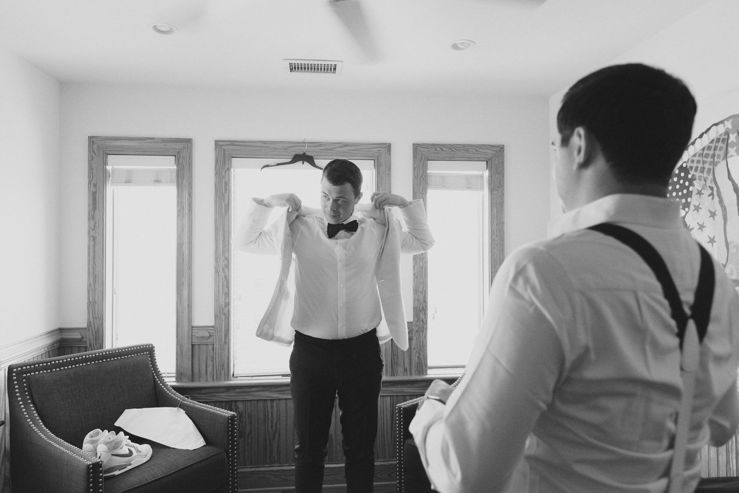 Groom getting ready for an Outer banks wedding