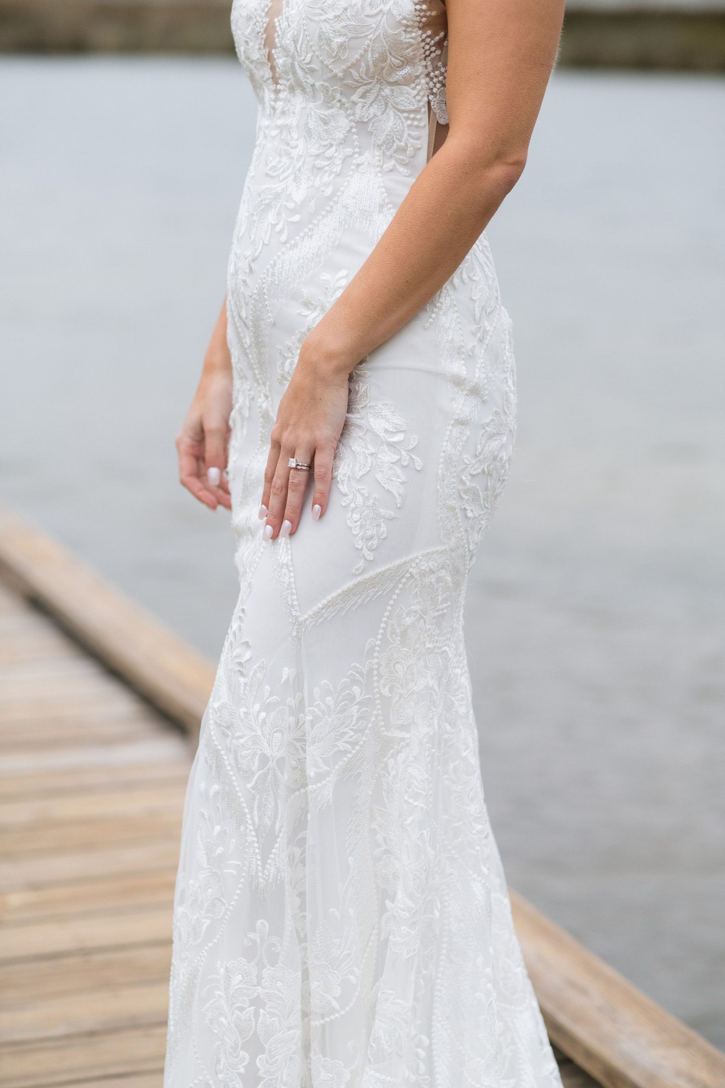 Wedding dress and ring detail